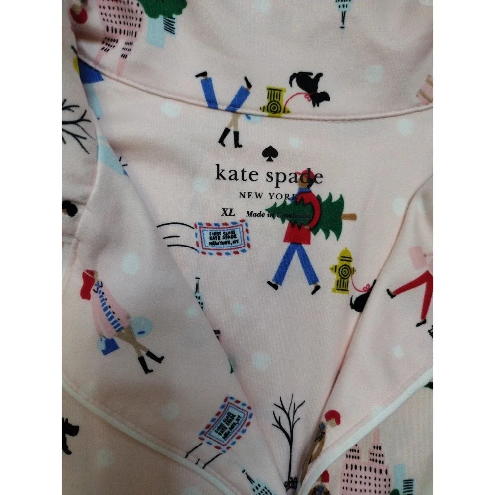 Kate Spade Christmas Novelty Pajamas‎ Women XL Blush Multicolor 2 PCs Set